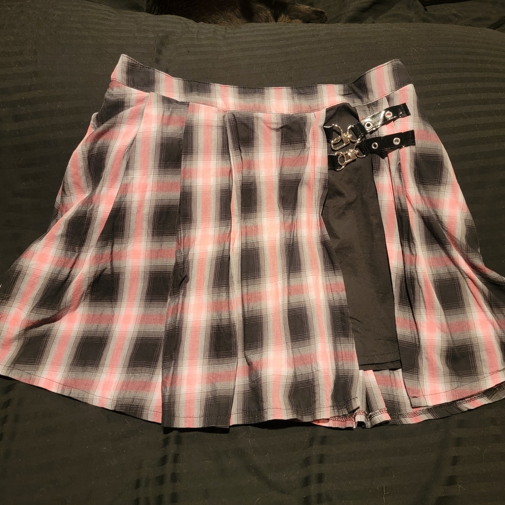 Disturbia Pink Black Pleated Skater Mini Skirt